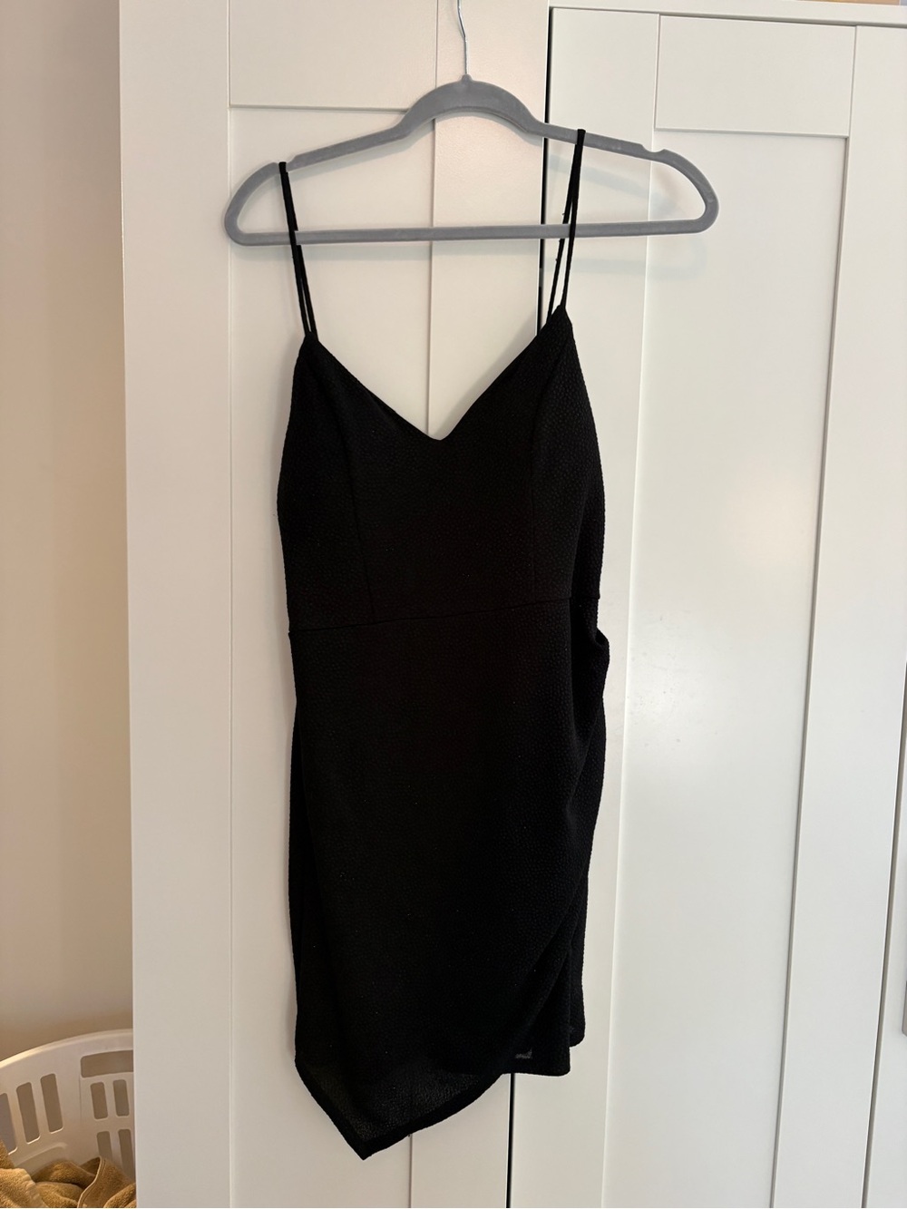 Crystal Doll Black Spaghetti-Strap V-Neck Mini Dress